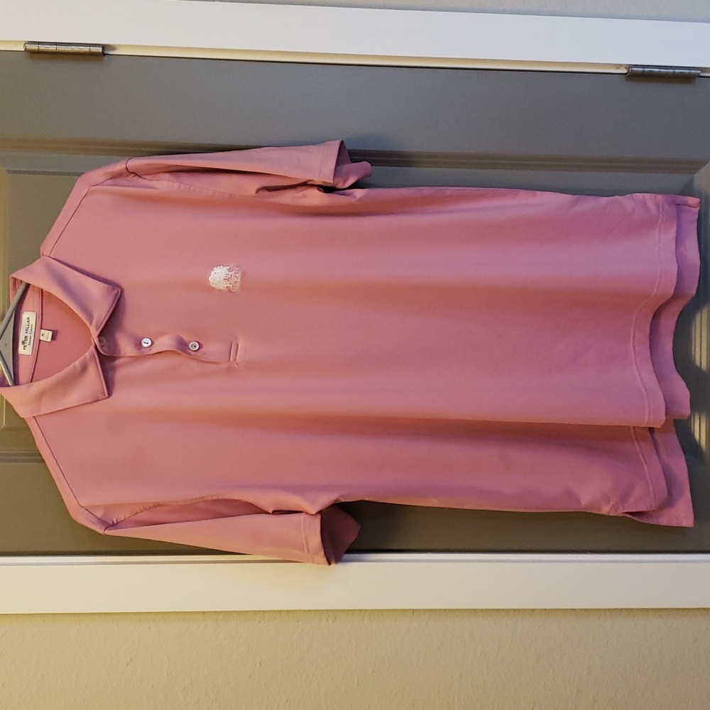 Peter Millar Belfair logo pink/salmon golf shirt